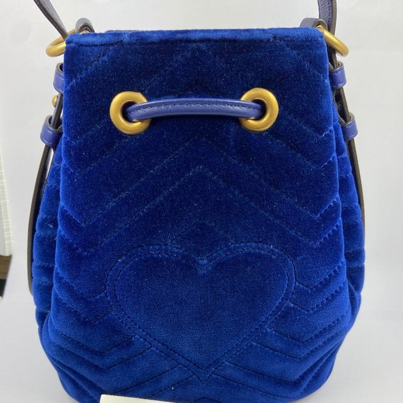 Gucci GG Bucket Bag blue Velvet Marmont - Picture 3 of 7